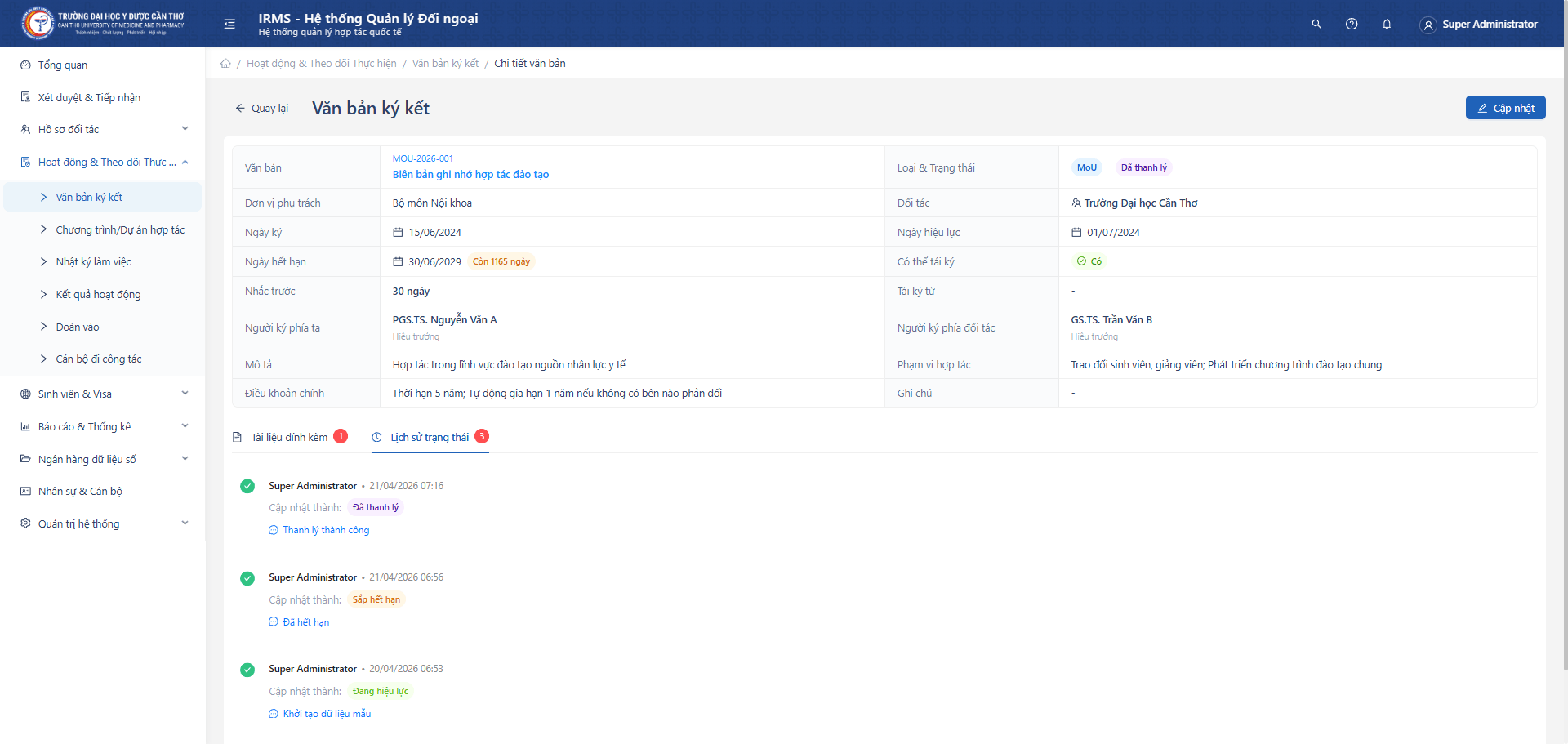 Lịch sử trạng thái