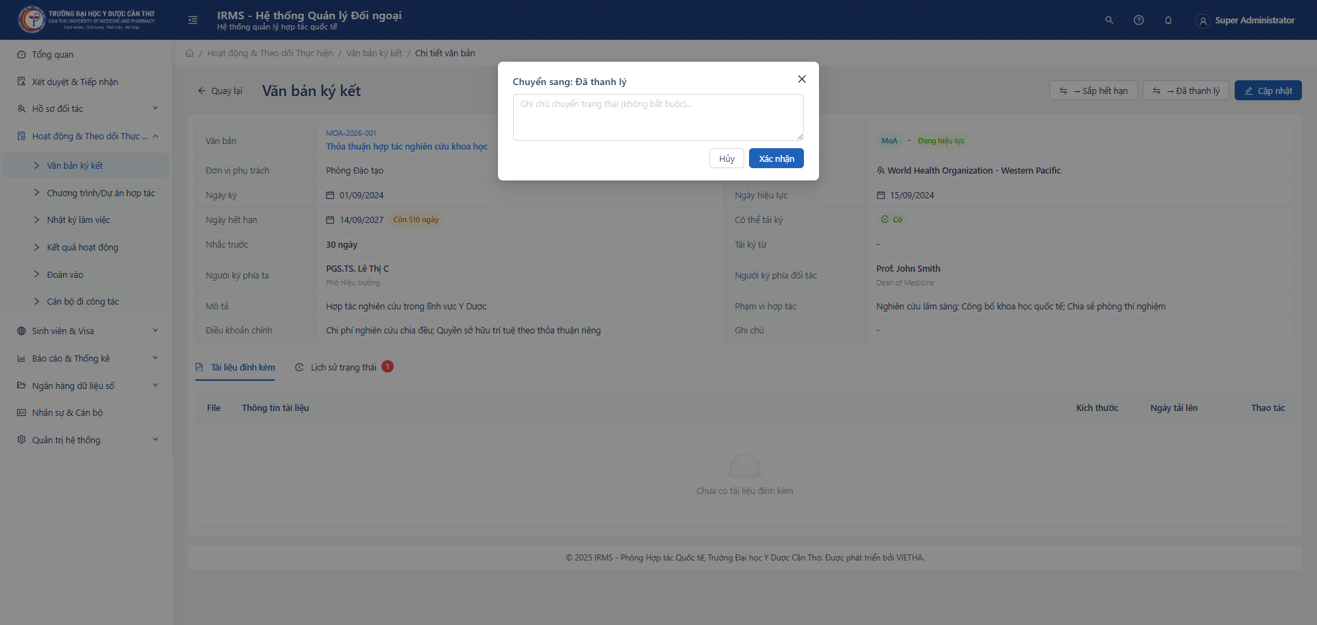 Modal chuyển trạng thái