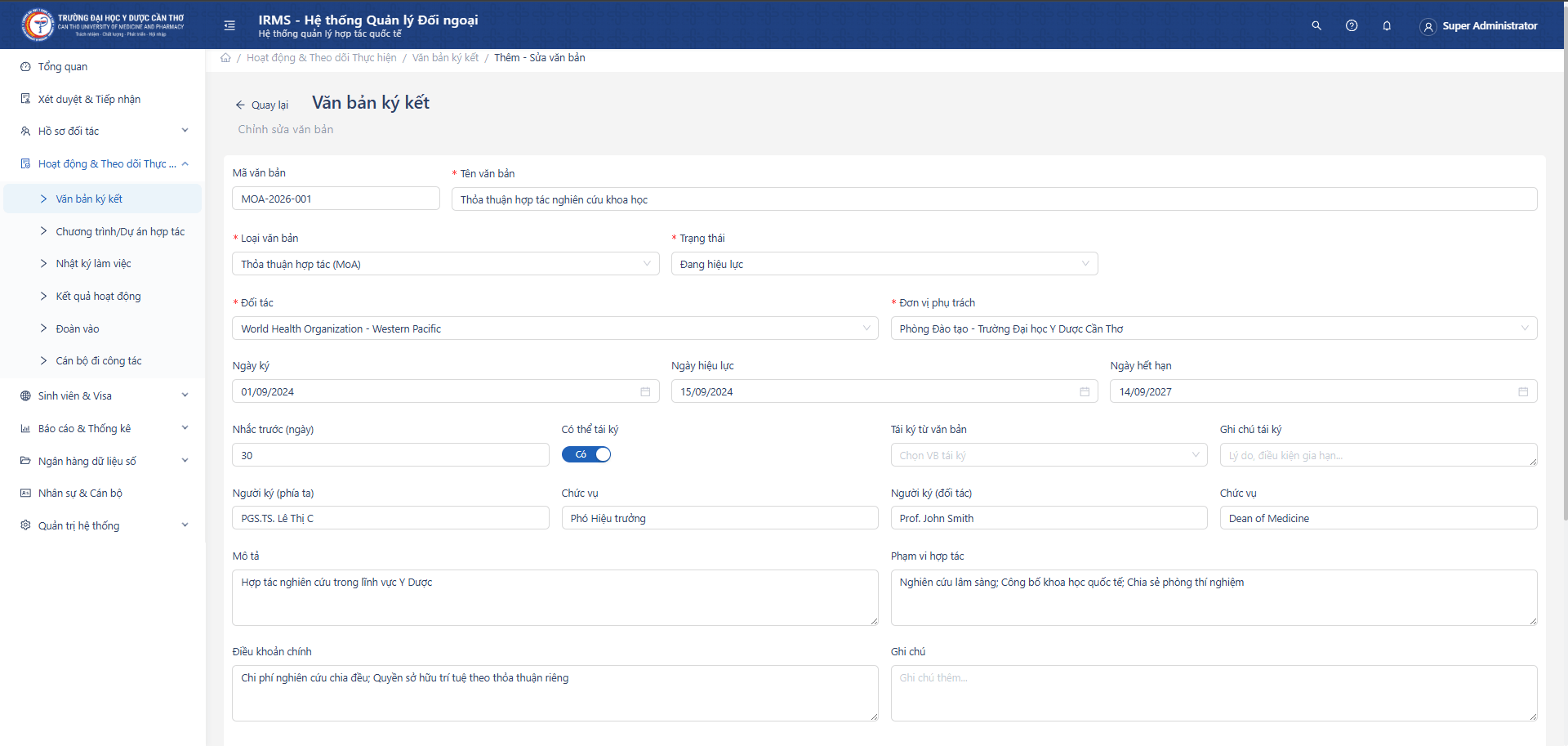 Form tạo mới Văn bản ký kết