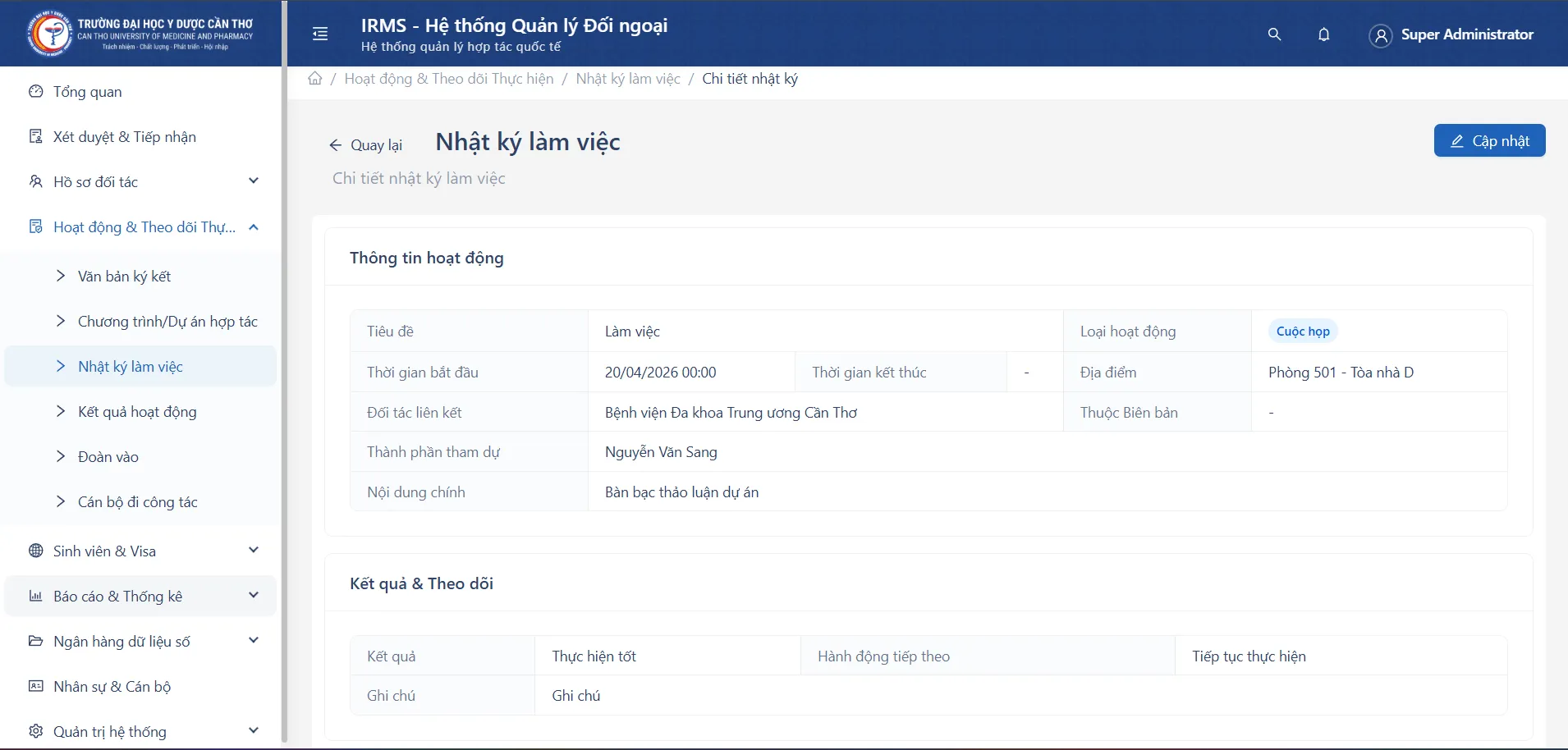 Màn hình Chi tiết Nhật ký