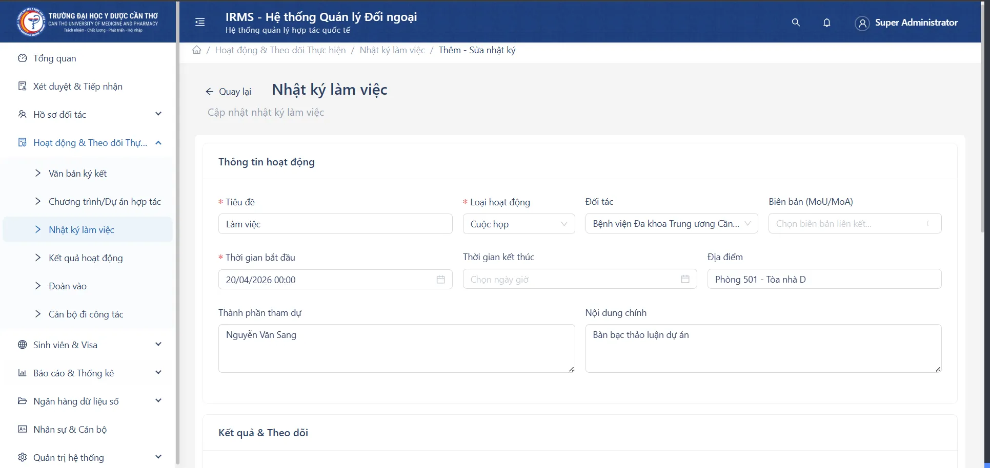 Màn hình Thêm mới/Cập nhật Nhật ký