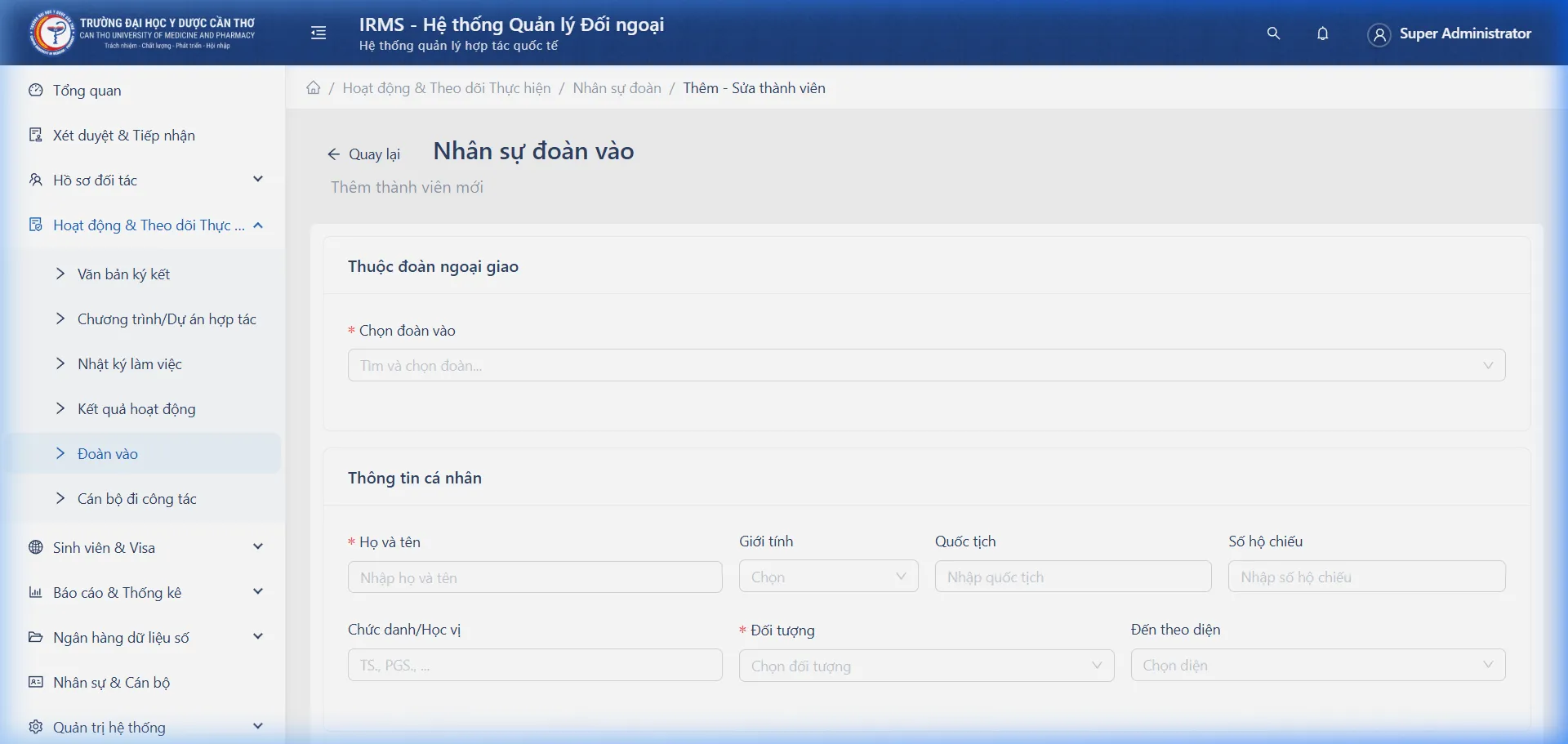 Màn hình Thêm mới Nhân sự
