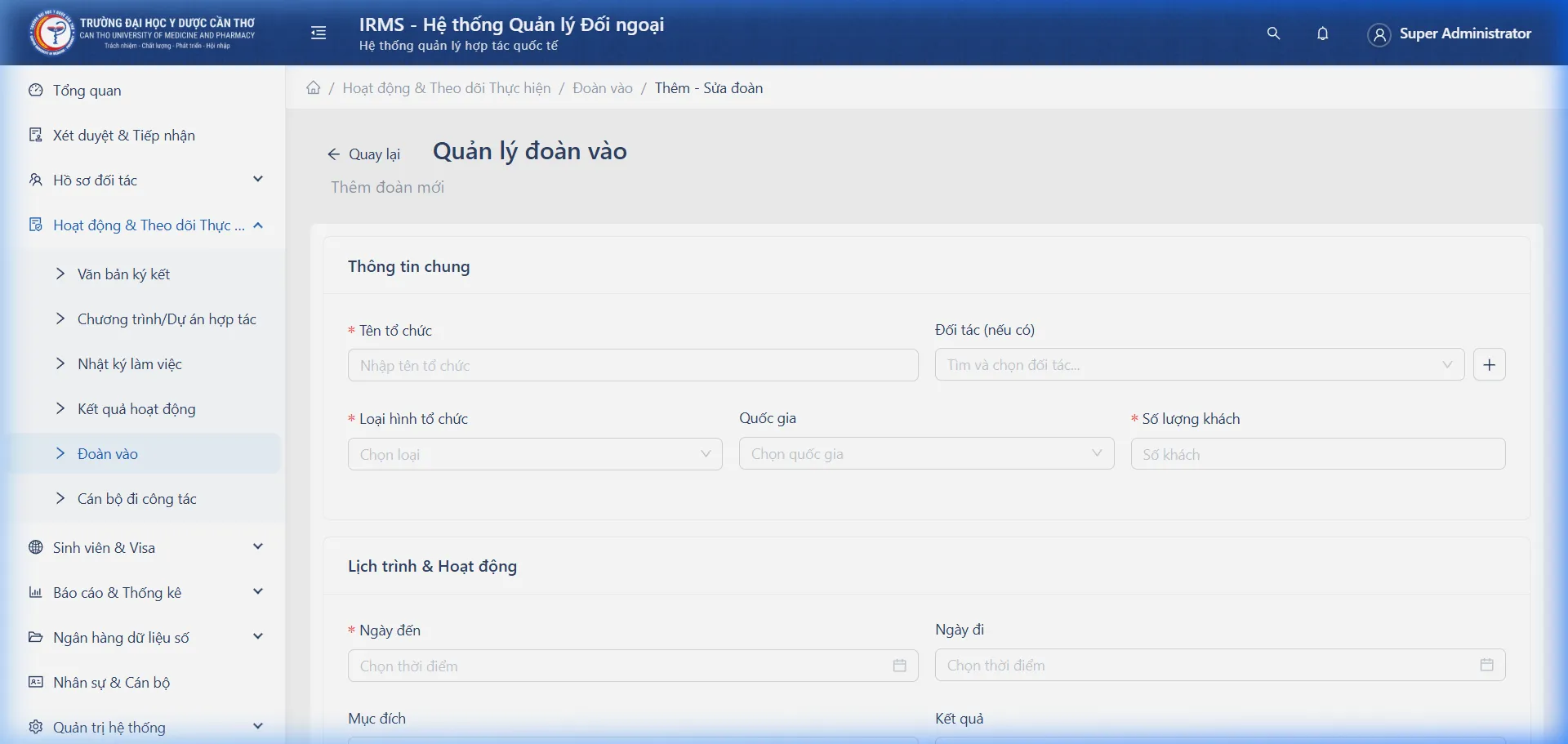 Màn hình Thêm mới Đoàn vào
