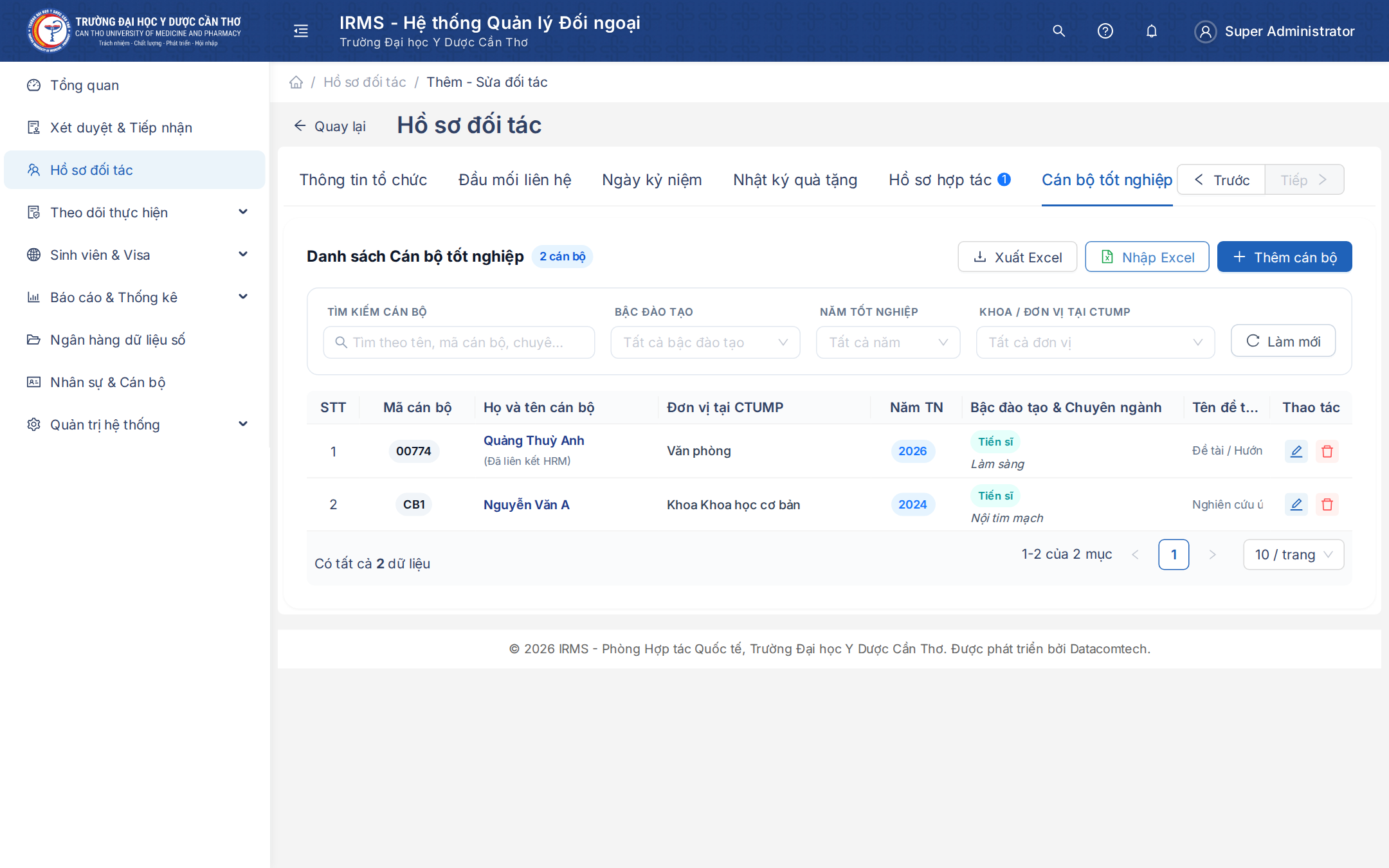Cửa sổ Nhập danh sách cán bộ từ file Excel