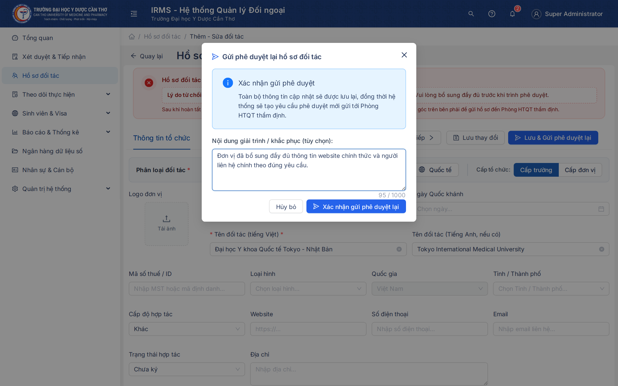 Modal xác nhận gửi duyệt lại