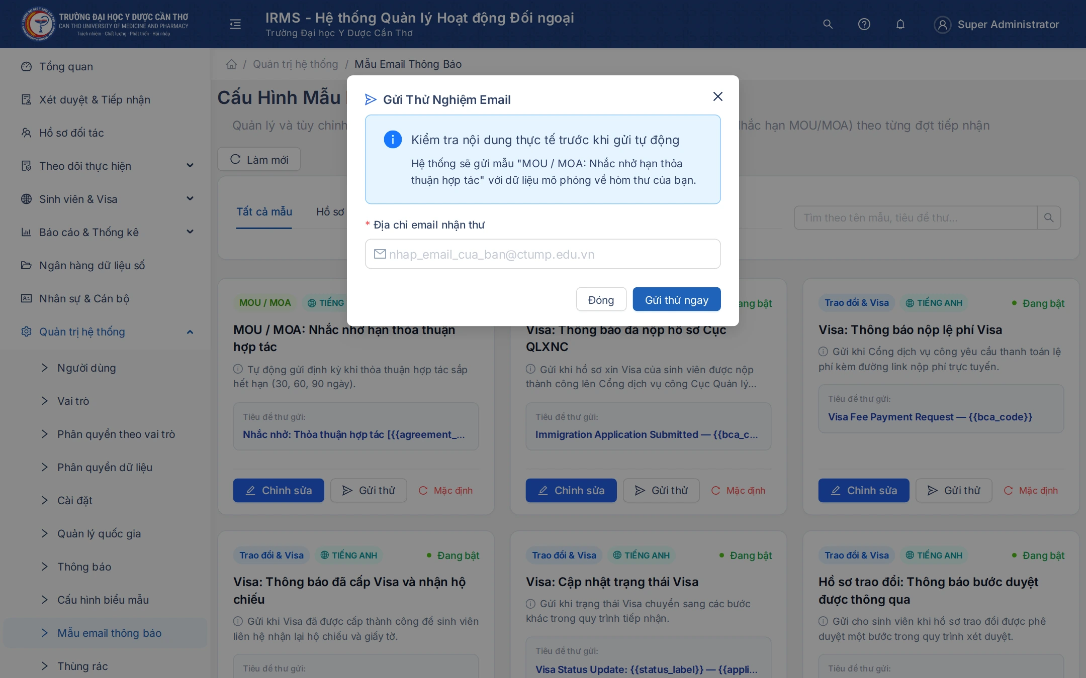 Cửa sổ gửi thử nghiệm email