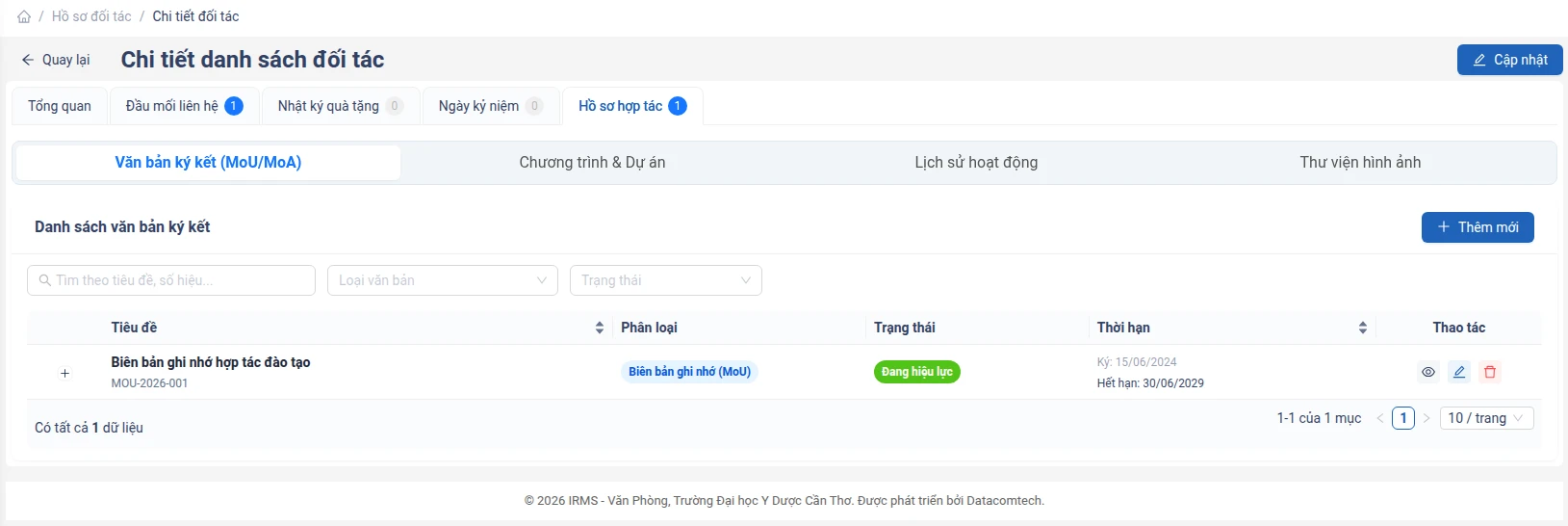 Giao diện Hồ sơ hợp tác
