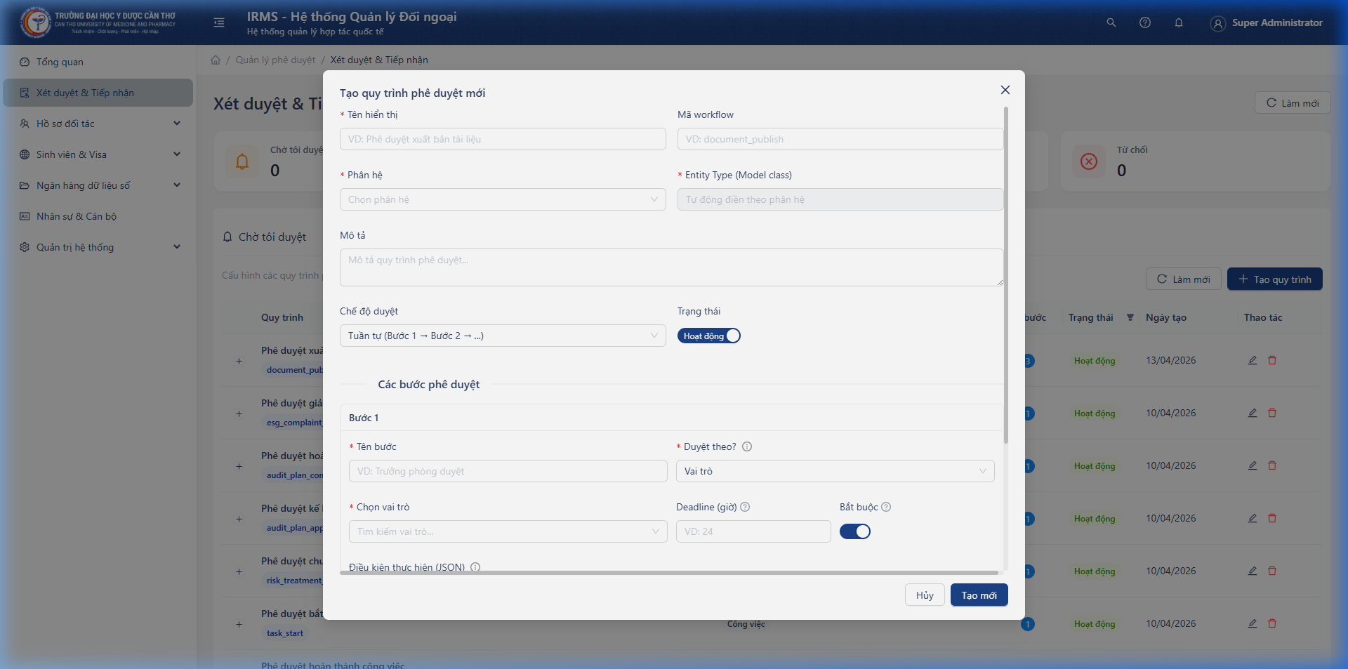 Modal tạo quy trình