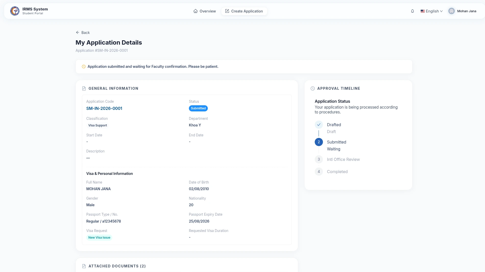 Application Detail Screen