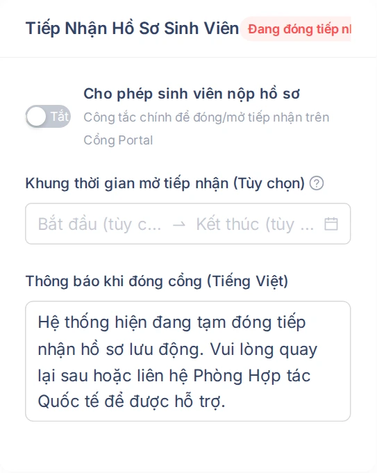 Cấu hình Tiếp Nhận Hồ Sơ Sinh Viên