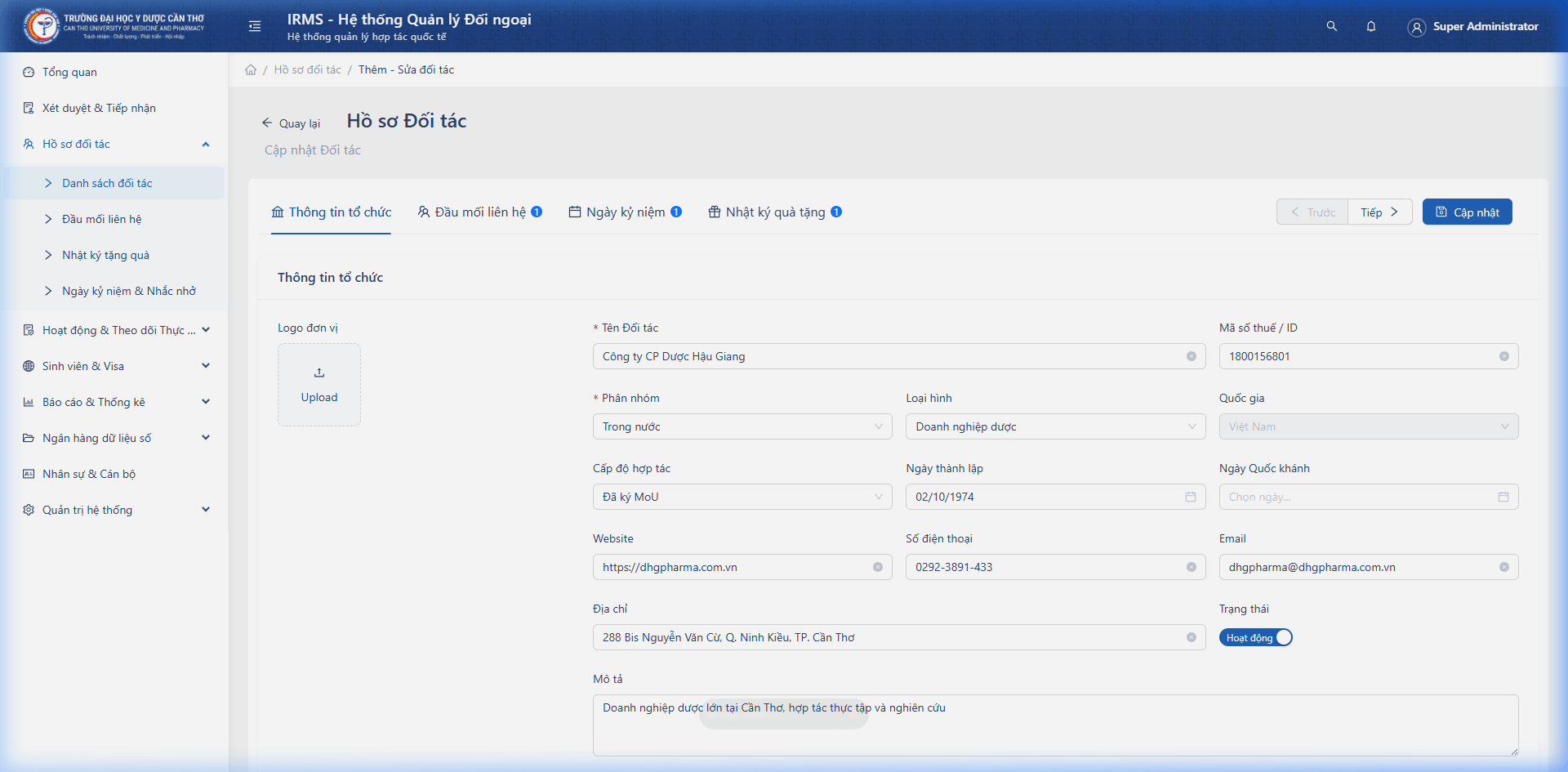 Tab 1: Thông tin tổ chức - Hồ sơ Đối tác