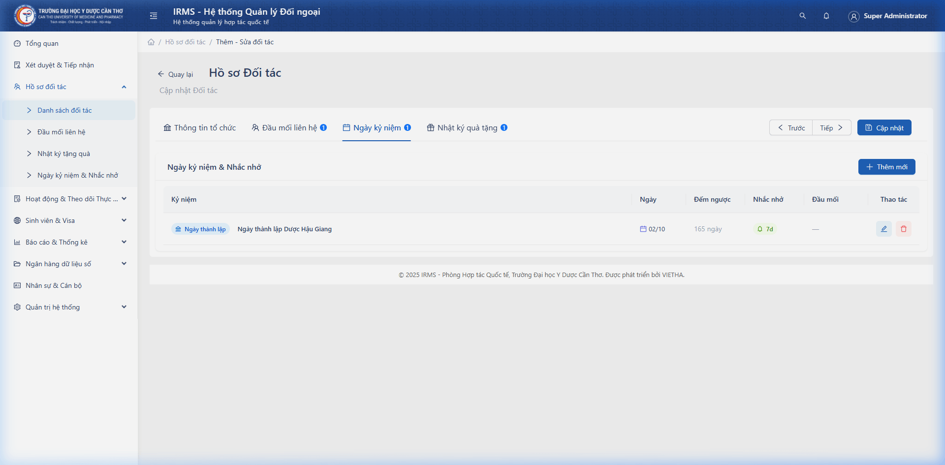 Tab 3: Ngày kỷ niệm &amp; Nhắc nhở tự động