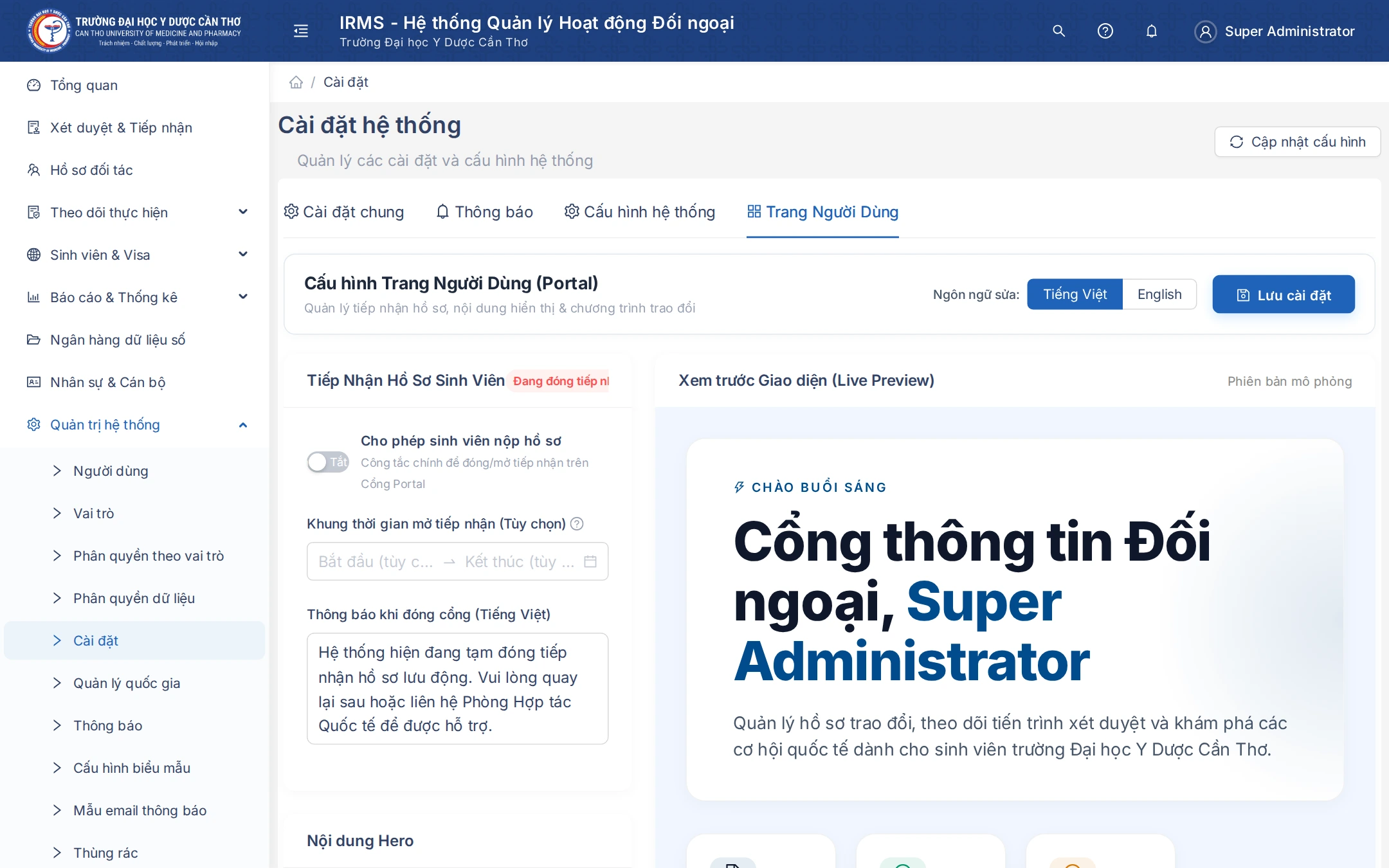 Cấu hình Trang Người Dùng Portal