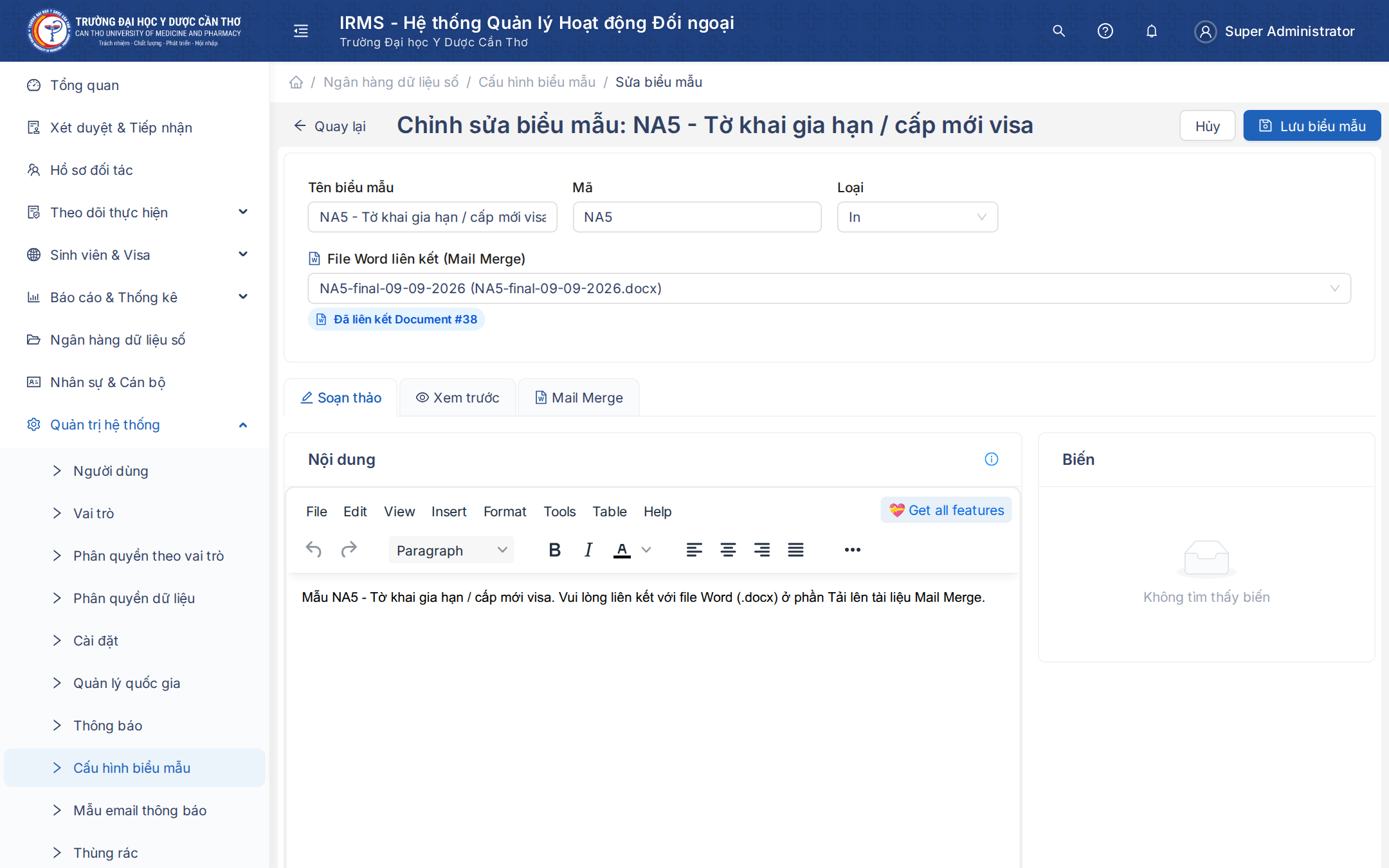 Chọn File Word liên kết và Lưu biểu mẫu