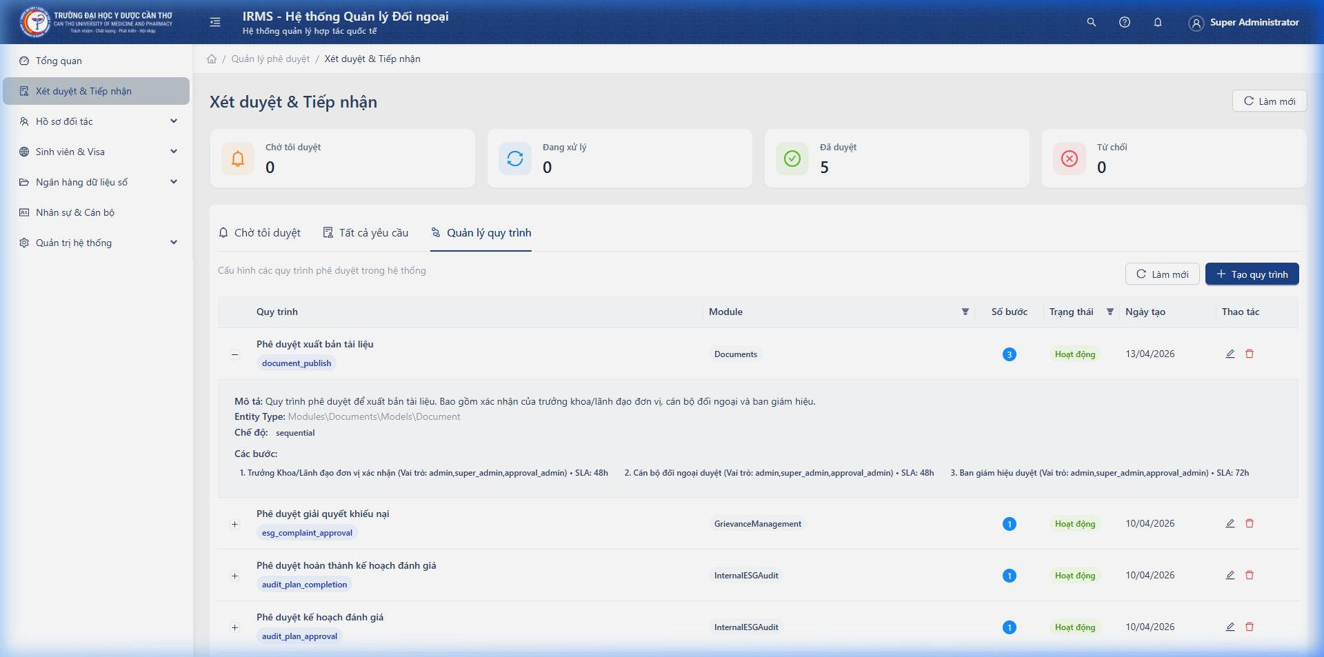Expand row xem chi tiết bước